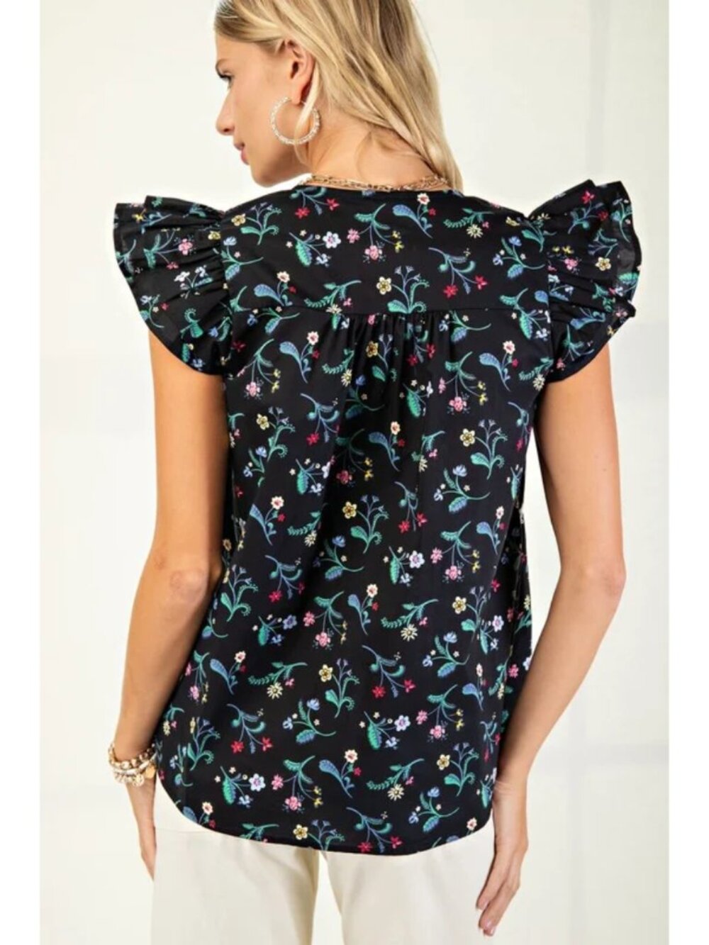 Floral Top With Ruffle Sleeves - Picture 2 of 3